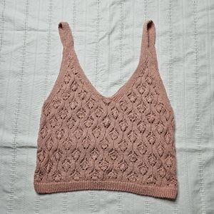 Zara cropped crochet coral pink top